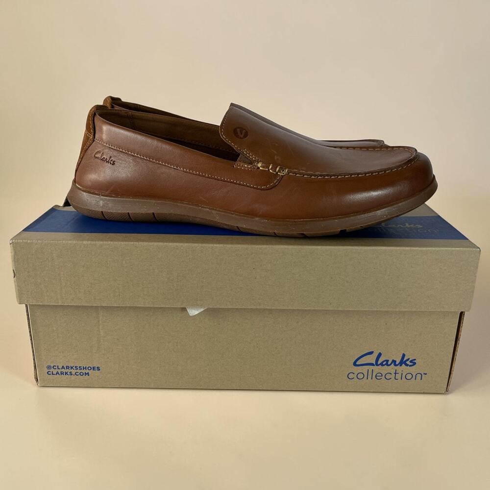 Clarks Flexway Step Loafers Tan Leather Slip On Men’s 10.5